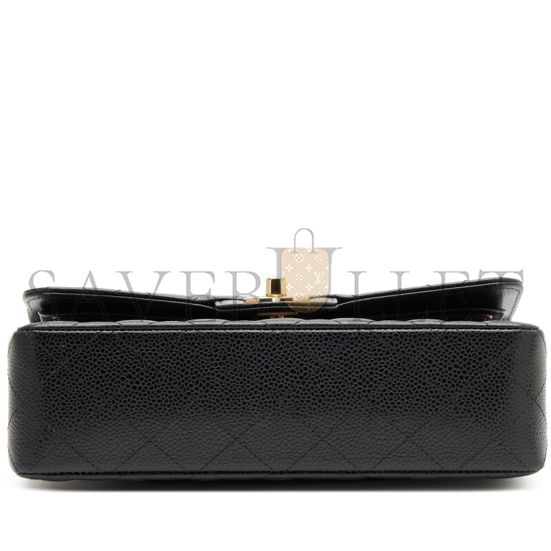 CHANEL MASTER BLACK QUILTED CAVIAR SMALL CLASSIC DOUBLE FLAP BAG GOLD HARDWARE A01113 (23*14.5*6cm)
